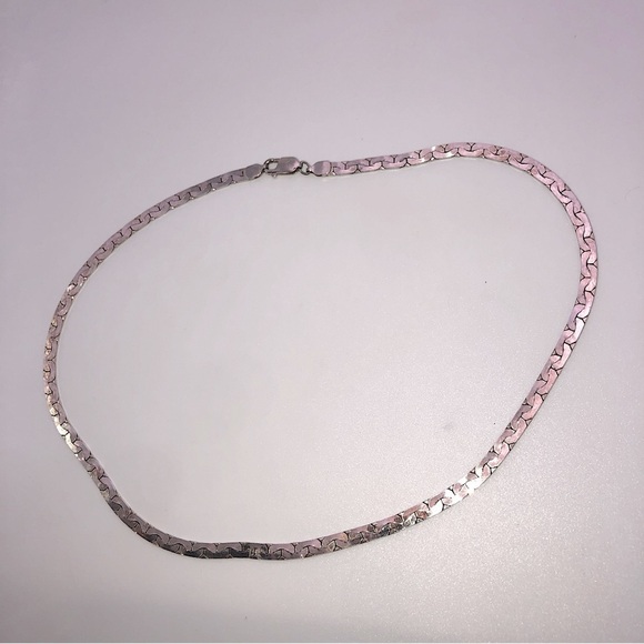 Vtg Sterling Silver Flat Link Super Shiny Chain 16” Length / 4mm Width / 18g - Picture 2 of 7